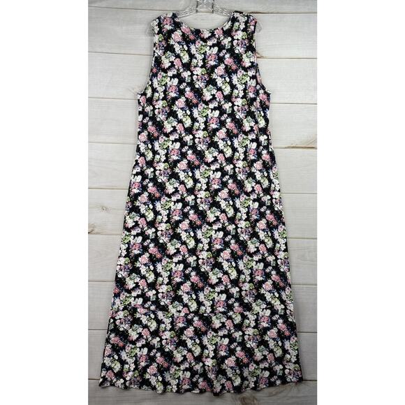 J Jill Wearever Maxi Dress Womens XL Black Floral Colorful Boho Sleeveless Knit - Picture 8 of 8